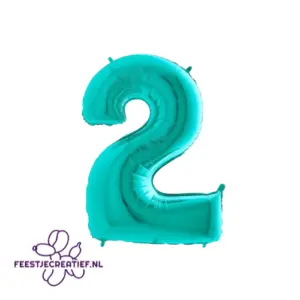 Folieballon cijfer '2' Turquoise 100cm