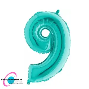 Folieballon cijfer '9'  Turquoise 102cm