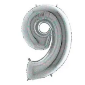 Folieballon cijfer '9' holograph zilver 100cm