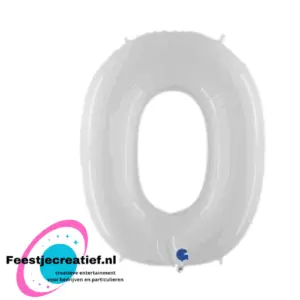 Folieballon cijfer '0' wit  102cm