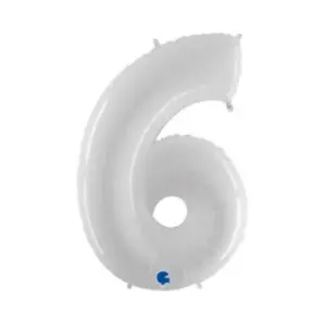Folieballon cijfer '6' wit 100cm