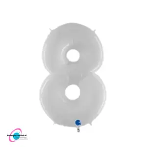 Folieballon cijfer '8' wit- 102 cm