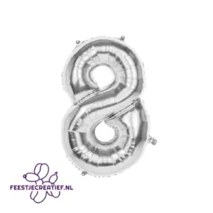 Folieballon cijfer '8' Zilver - 86 cm