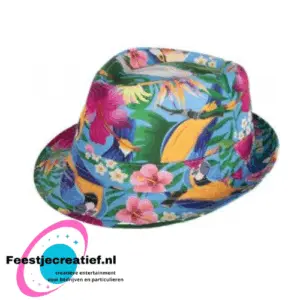 Trilby hoed voor Tropical Hawaii party - bloemen print - blauw