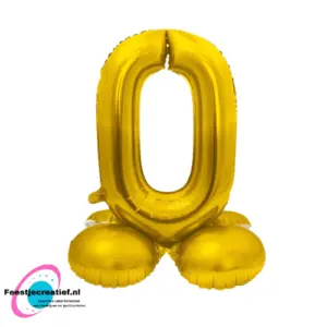 Folieballon cijfer '0' goud met voet  72cm