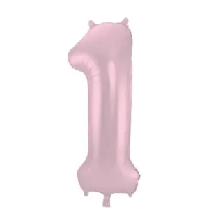 Folieballon Cijfer 1 pastel roze - 86 cm