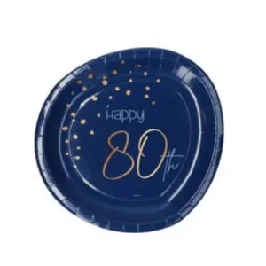 Wegwerpbordjes Happy 80th 23cm - 8st