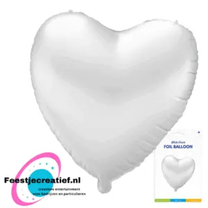 Folieballon hart wit,  46cm