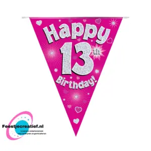 Vlaggenlijn/slinger 13 jaar Glitter Roze, 3,9 meter