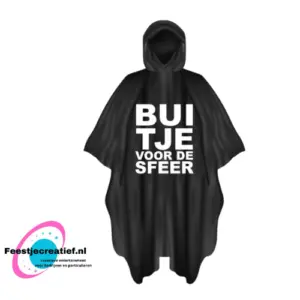 Poncho  "Buitje" herbruikbaar zwart/wit one size