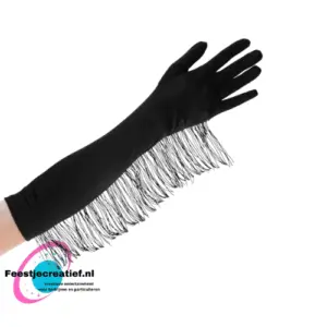 Handschoenen franjes zwart one size