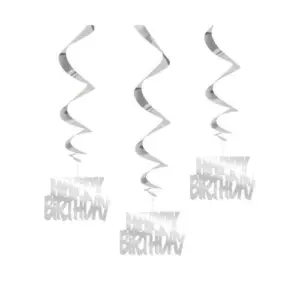 Hangdecoratie Happy Birthday Zilver 81cm 3st