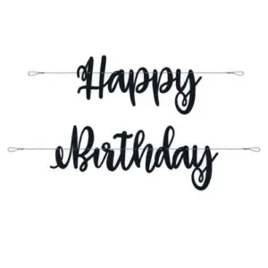 Kartonnen zwarte Happy Birthday slinger