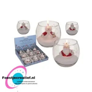 Kerstkaars in glas  sneeuwpop/kerstman