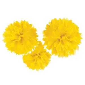 Pompon papier geel- 3 stuks