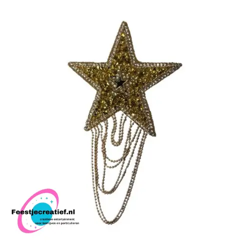 Strijk aplicatie Goud met goude franjes per stuk 1 Strijk aplicatie Goud met goude franjes per stuk