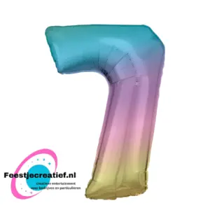 Folieballon Cijfer - 7 - regenboog - 83 cm