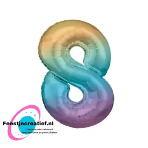 Folieballon Cijfer - 8 - regenboog - Staand- 86 cm