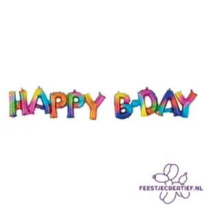 Folieballon- regenboog "happy b-day"