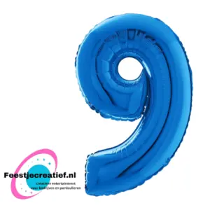 Folieballon Cijfer - 9 - blauw - 86 cm