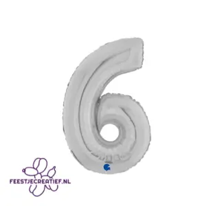 Folieballon Cijfer - 6 - Zilver - 66 cm