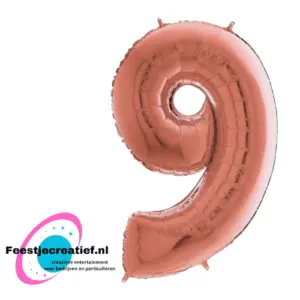 Folieballon Cijfer - 9 - rose - goud - 66 cm