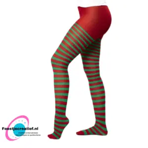 Gestreepte elf panty - kerst - rood/groen