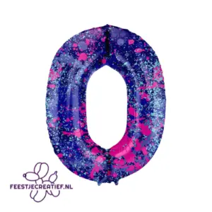 Folieballon Cijfer - 0 - Paint Splash - 86 cm