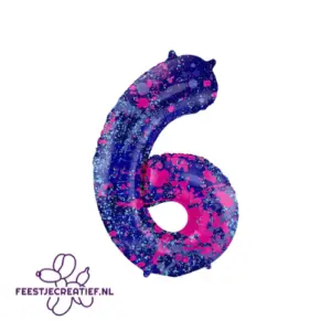 Folieballon Cijfer - 6 - splash - 86 cm