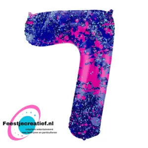 Folieballon Cijfer - 7 - paint splash - 86 cm
