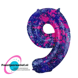 Folieballon Cijfer - 9 - paint splash - 86 cm