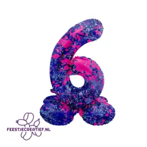 Folieballon Cijfer - 6 - Paint Splash - Staand- 72 cm