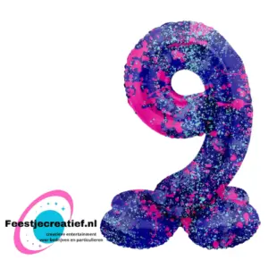 Folieballon Cijfer -9- Paint Splash- Staand - 72 cm