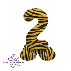 Folieballon Cijfer - 2 - tiger chic - staand -  72 cm