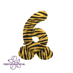 Staande folieballon Cijfer 6 Tiger Chic - 72 cm