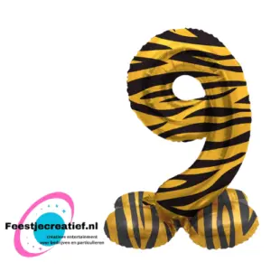 Folieballon Cijfer - 9- Tiger Chic - staand - 72 cm