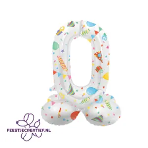 Folieballon Cijfer - 0 - Joyful Party - staand -  72 cm
