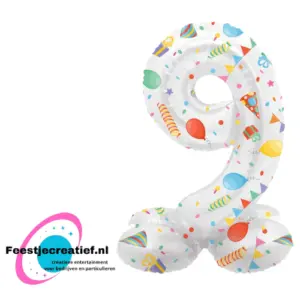 Folieballon Cijfer -9- Joyful Party- Staand - 72 cm