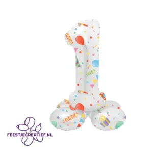 Folieballon Cijfer - 1 - Joyful Party - staand -  72 cm