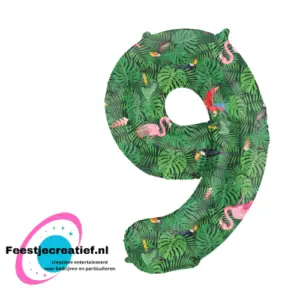Folieballon Cijfer - 9 - jungle vibes - 86 cm