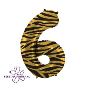 Folieballon Cijfer - 6 - tijger - 86 cm