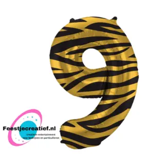 Folieballon Cijfer - 9 -tiger chic - 86 cm