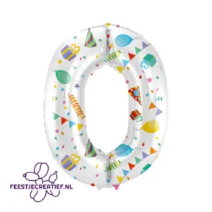 Folieballon Cijfer - 0 - Joyful Party - 86 cm