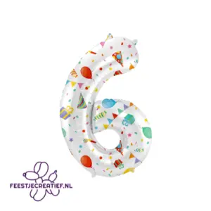 Folieballon Cijfer - 6 - Joyful Party - 86 cm