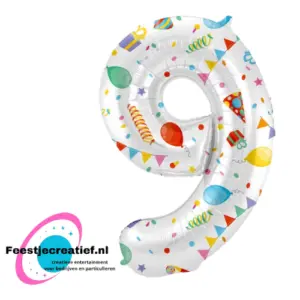 Folieballon Cijfer - 9 - joyfull party - 86 cm