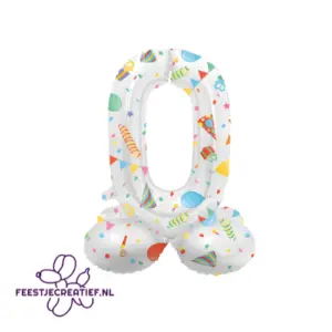 Folieballon Cijfer -0- Joyful Party- Staand - 41 cm