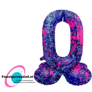 Folieballon Cijfer -0- Paint Splash- Staand - 41 cm