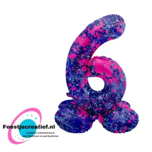Folieballon Cijfer - 6 - Paint Splash- Staand- 72 cm