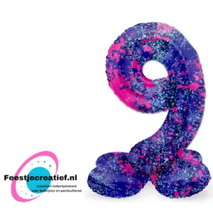 Folieballon Cijfer - 9- Paint Splash - Staand - 41 cm