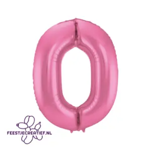 Folieballon cijfer 0 pink, 86cm